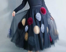 Custom Black Fluffy Midi Tulle Skirt Women Plus Size Black Tulle Tutu Skirt image 2