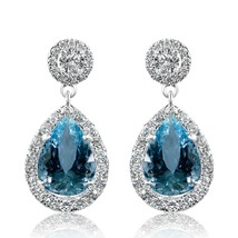 12.05 Ct GIA Certified Aquamarine Diamond Teardrop Dangle Earrings 14k White ... - £7,121.47 GBP