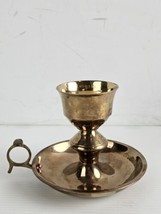 Vintage Solid Brass Candle Stick Holder Finger Handle Drip Base 4 1/2&quot; Tall - £15.16 GBP