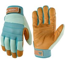 Women's Blue Gardening Gloves with Cowhide Palm – Water-Resistant, Size ... - $32.62