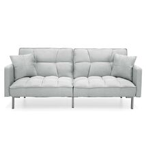 Plush Gray Split-Back Convertible Futon With 2 Pillows - €382,78 EUR