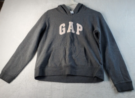 Gap Hoodie Youth Size Medium Gray Knit Long Sleeve Pockets Graphic Logo Front - $15.88