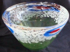 Vintage Art Glass Serving Bowl - Beautiful Color Variations - Vgc - Hand Blown - $79.19