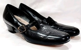 Auditions BLACK LEATHER Mary Jane Pump Heel Tri-Flex Buckle Pebbled 8.5 ... - $25.00