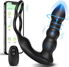 Thrusting Anal Vibrator Prostate Massager 2 Vibrating Cock Ring, App &amp; Remote - £20.86 GBP