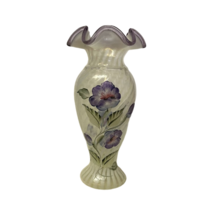 D Frederick Fenton Vase Opalescent Swirl Purple Flower &amp; Rim Signed - £241.10 GBP