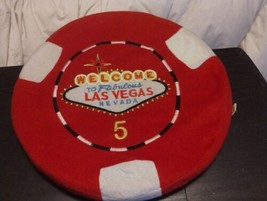 Las Vegas Nevada 5 Red Poker Chip Round Plush Cushion Pillow Gambler Seat - $12.77