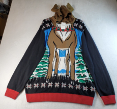 Ugly Christmas Sweater Womens 2XL Multi Knit Cotton Long Sleeve Reindeer Hood - £15.56 GBP