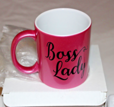 New In Box 11 Oz “Boss Lady” Bright Shiny Pink Coffee Mug X002OYC12B 3.75” Handl - £8.79 GBP