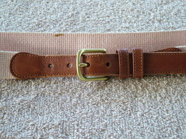 Pre-Loved COACH Pink Linen and British Leather Belt with Brass Buckle SZ 34 - £11.00 GBP