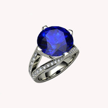7.46CT Unique Women Blue Sapphire &amp; VS-G Diamond Micro Pave 18K White Gold Ring  - £1,591.67 GBP