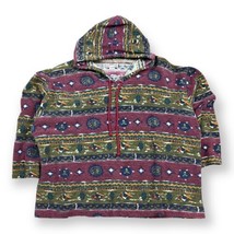 Vtg 90s Ashly Brent Aztec Pullover Sweater Shirt Hoodie drawstrings Surf... - £15.81 GBP