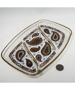 Georges Briard Triple Divided Glass Plate White Gold Paisley Relish Dish... - £14.97 GBP