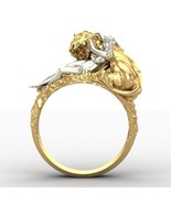 14K Gold Plated Lion With Man Ring, Handmade Jewelry, Luxury Gift For Hi... - £167.77 GBP