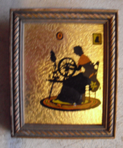 Vintage Silhouette Reverse Painting Woman with Spinning Wheel Framed - £37.38 GBP