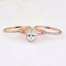 6x8mm Ovalschliff Künstlicher Diamant 3 Stück Verlobungsring Set 14k Rose Gold - $153.96