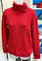 Charter Club XL Red Cotton Blend Turtleneck Cable Knit Sweater 19&quot; Chest &amp; 23&quot; L - £9.86 GBP