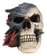 Day of The Dead Romantic Gothic Thorny Red Roses Two Faced Skull Figurine - $60.16 CAD