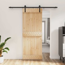 Sliding Door with Hardware Set 80x210 cm Solid Wood Pine - £124.06 GBP