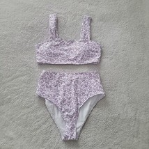 Women&#39;s 2 Piece Bikini Swimsuit Set ~ White &amp; Purple ~ Floral ~ Sz M - £18.02 GBP