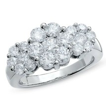 2.00Ct Round Cut Simulated Three Flower Cluster Ring 14K White Gold Plated - £53.55 GBP
