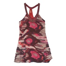 FREE PEOPLE Oaxaca Water Color 100% Silk Beaded Halter Tank Mini Dress Sz 4 - £36.54 GBP