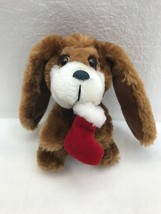 Applause 1988 Plush Sad Sam Puppy Dog with Red Sock Stocking Christmas Holiday  - £10.45 GBP