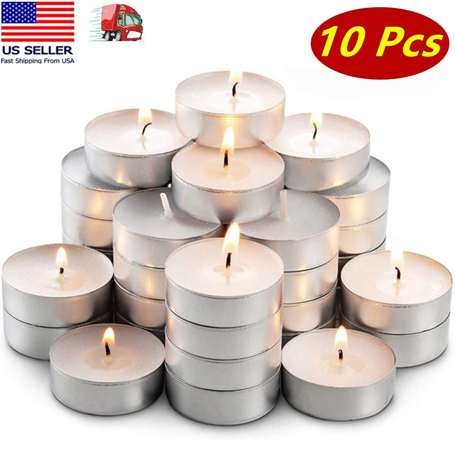 10 Tea Light Candles 3 hours Burn White Unscented Home Use Dripless - $6.92