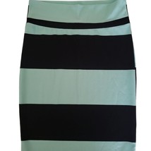 LuLaRoe Mint Green &amp; Black Stretchy Striped Pencil Midi Skirt - £9.90 GBP
