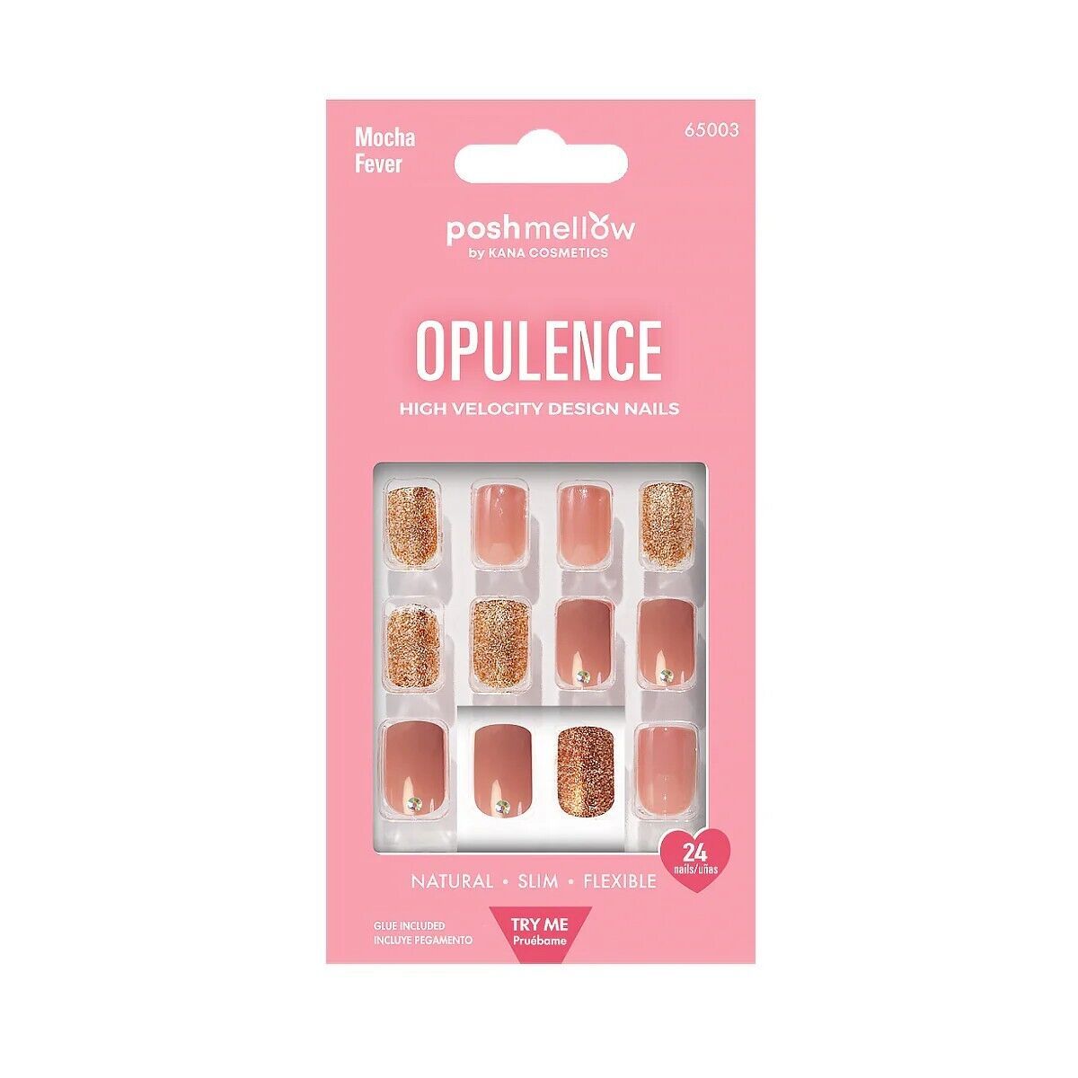 POSHMELLOW OPULENCE HIGH VELOCITY 24 NAILS W/GLUE INCLUDED #65003 MOCHA ... - $4.59