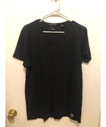 Scotch &amp; Soda Mens Medium V Neck Short Sleeve Cotton T Shirt Black - $10.88