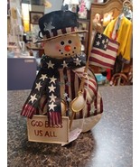 Metal Winter Patriotic Snowman Tea Light Candle Holder Lantern America C... - $33.69 CAD