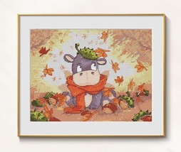 Hippo Cross stitch autumn pattern pdf - Hippopotamus Embroidery funny chart - $6.99