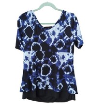 New Directions  Women Black/Blue/White Short Sleeve Blouse Large Poly/Sp... - £9.60 GBP