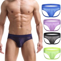 Mens Sexy Underwear Men Sexy Mesh U Convex Pocket Double Belt Underpants - £17.25 GBP