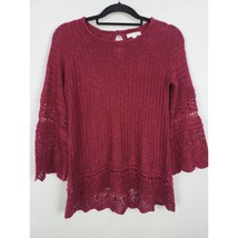 Lauren Conrad Sweater XS Womens Long Sleeve Flounce Loose Knit Burgundy ... - £21.19 GBP