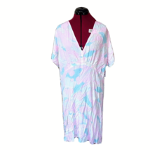 BP  Crepe Dress Pink Blue Painted Camo Women Size 1X Short Sleeves V Neck - $24.75