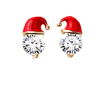 Christmas Snowman Hat Clear Rhinestone Stud Earrings  - New - £11.79 GBP