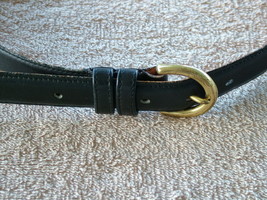 Pre-Loved COACH Navy Leather Belt with Brass Buckle SZ LG - $18.00