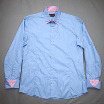 Vtg Les 5K Mens XL Dress Shirt baby Blue Pink Flip Cuff - $22.28