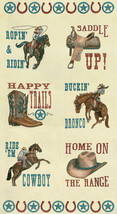 23.5&quot; X 44&quot; Panel Cowboy Saddle Boots Hats Fabric Panel D372.42 - £6.85 GBP