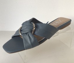 NEW ZARA Leather Low Heel Slides/Sandals w/Ring, Light Blue (Size 36/US 6) - £23.55 GBP