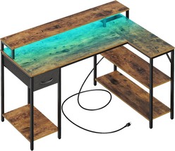 L-Shaped Computer Desk With Power Outlets And Led Strips From Superjare, Small - $142.98