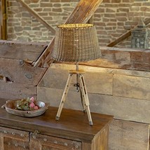 Zaer Ltd. Rattan Style Table Lamp with Wooden Tripod and Bamboo Shade - £119.86 GBP
