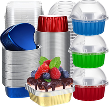 100 Pack 3 Shapes Baking Cups with Lids Aluminum Foil Baking Cups Cupcake Liners - £18.54 GBP