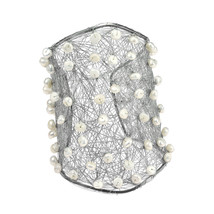 Wide Wire Works Freshwater White Pearl Mesh Cuff - £17.39 GBP