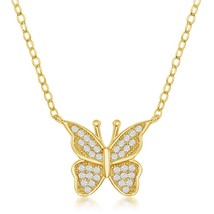 Sterling Silver Micro Pave CZ Butterfly Necklace - Gold Plated - £31.92 GBP