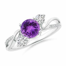 ANGARA 6mm Natural Amethyst and Diamond Ring for Women, Girls in 14K Solid Gold - £1,131.82 GBP