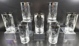 7 Glastonbury Lotus Platinum Monogram C Highball Glasses Vintage Silver Rim Lot - £46.57 GBP