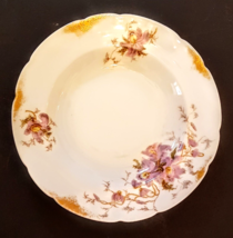 AUSTRIA Antique Porcelain 9&quot; Shallow Bowl Purple Floral Bone China Dish - £11.62 GBP